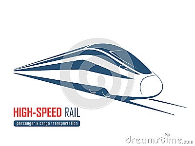 Modern high speed rail emblem, icon, label, silhouette Vector Illustration
