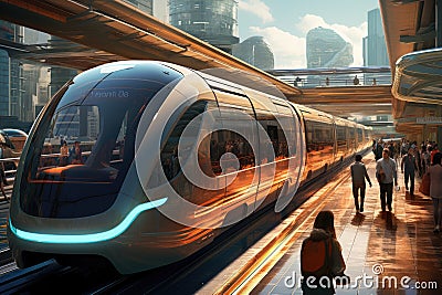 Modern high-speed train in Hong Kong, China. 3D rendering, future transportation, AI Generated Stock Photo
