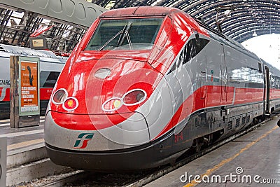 Modern high-speed train at the station. Editorial Stock Photo