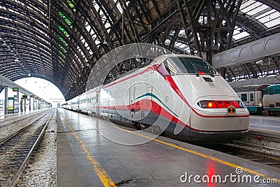 The modern high-speed train at the station. Editorial Stock Photo
