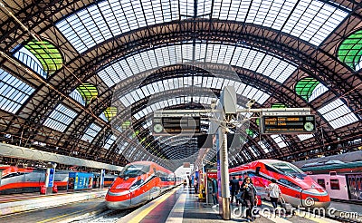 Modern high-speed trains at Milan Central Station Editorial Stock Photo