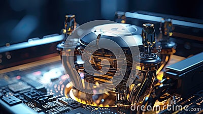Modern High Tech CPU Chip of Contemporary Super Computer Processor. futuristic technology. Generative Ai Stock Photo