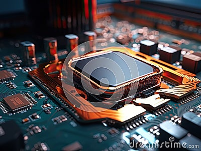 Modern High Tech CPU Chip of Contemporary Super Computer Processor. futuristic technology. Generative Ai Stock Photo