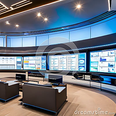 A modern, high-tech smart home control room with touchscreen panels and automation displays5, Generative AI Stock Photo