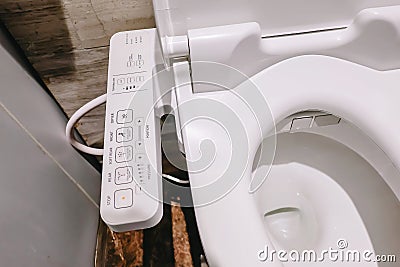 Modern high tech toilet with electronic bidet in Thailand. japan style toilet bowl, high technology Stock Photo