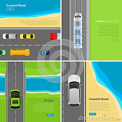 Modern highway Flat Vector Web Banners Set Vector Illustration