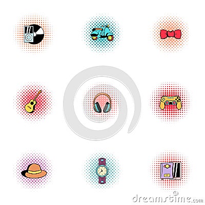 Modern hipsters icons set, pop-art style Vector Illustration