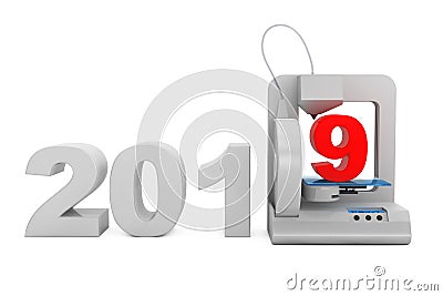 Modern Home 3d printer print New 2019 Year Sign. 3d Rendering Stock Photo