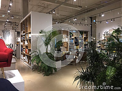 Modern home furnishing store inside Editorial Stock Photo