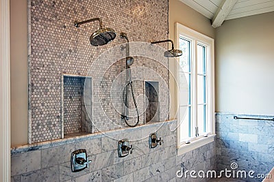 Modern home interior bathroom showers Stock Photo