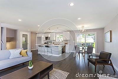 Modern home interior with open floor plan. Stock Photo