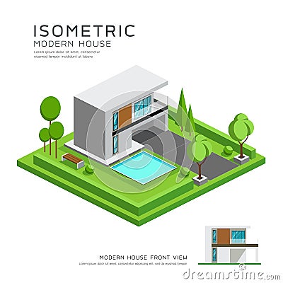 Modern home isometric with lawn design Vector Illustration