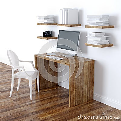 Modern Home Office Interior Design With Bookshelves Perspective View Stock Photo