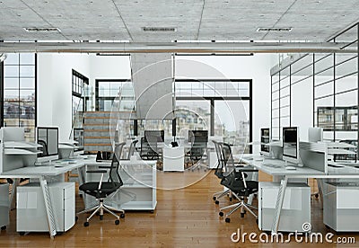 Modern home office interior design 3d Rendering Stock Photo