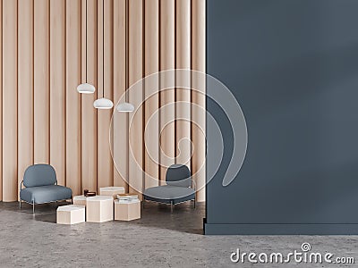 Modern home relax room interior with armchairs and decoration, mockup wall Stock Photo