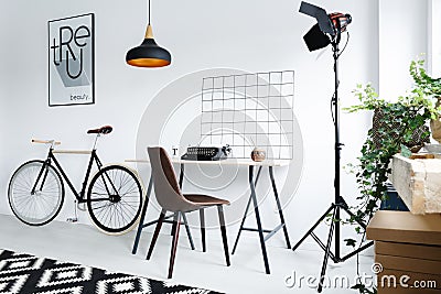 Modern home workspace with lamp Stock Photo