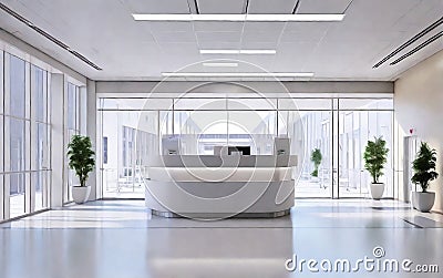 Modern hospital reception clinic no people modern architecture with pc installed Stock Photo