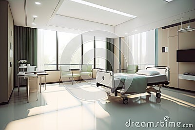 modern hospital, with sleek furniture and natural light, providing comfortable and healing environment Stock Photo
