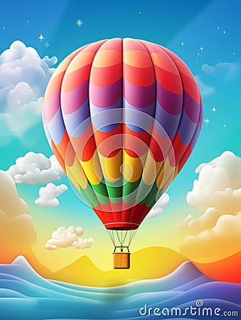 Modern Hot air balloon Aerial Vehicle Vertical Illustration. Stock Photo