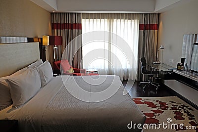 Modern hotel bedroom interior in Four Points by Sheraton Agra Editorial Stock Photo