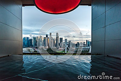 Modern Hotel with Blue Sky in Sunset Blue Hour against modern metropolis city Editorial Stock Photo