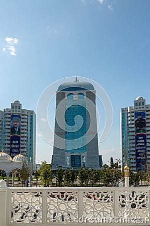 Modern hotel in the form of a watchtower in Chechnya Editorial Stock Photo