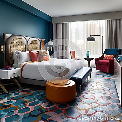 A modern hotel room with sleek furniture Stock Photo