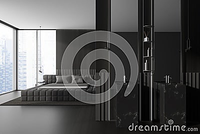 Modern hotel studio interior with two washbasins and sleeping area Stock Photo