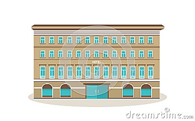 Modern hotel, with surroundings, nearby city infrastructure, parks, nearby buildings. Vector Illustration