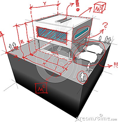 Modern house with architect's notes Vector Illustration