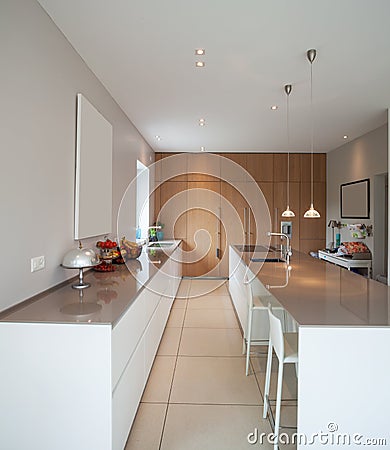 Modern house,big minimal kitchen Stock Photo