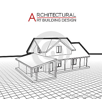 Modern house building vector. Architectural drawings 3d illustration Cartoon Illustration