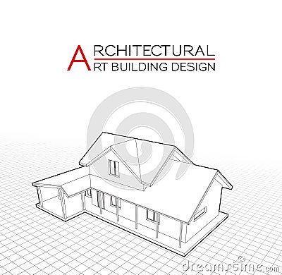 Modern house building vector. Architectural drawings 3d illustration Cartoon Illustration