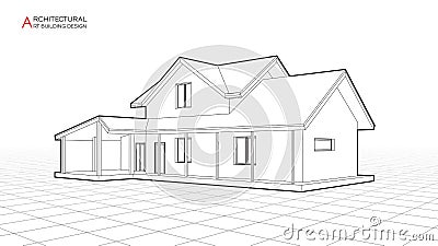 Modern house building vector. Architectural drawings 3d illustration Cartoon Illustration