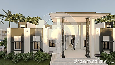 Modern House 3D rendering - Exterior design using Lumion â€“ Front elevation Stock Photo