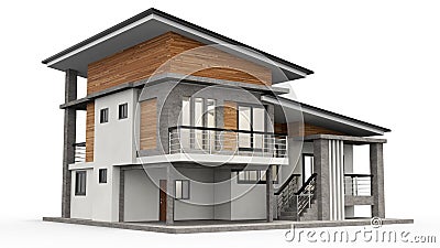 House 3d modern rendering on white background. Stock Photo