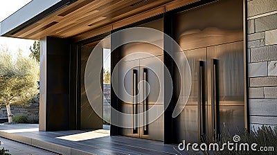 Modern House Entrance with Elegant Glass Doors. Generative ai Cartoon Illustration