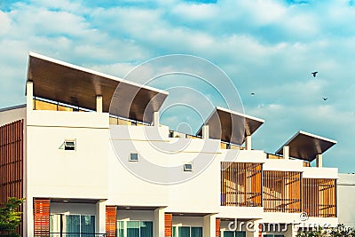 Modern house and exterior at sunny day., Exterior Stock Photo