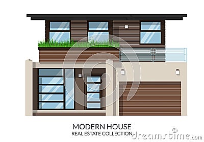 Modern House, family house, real estate sign in flat style. Vector illustration Vector Illustration