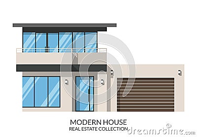 Modern House, family house, real estate sign in flat style. Vector illustration Vector Illustration