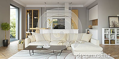 Modern house interior in scandinavian style/ 3d rendering Stock Photo