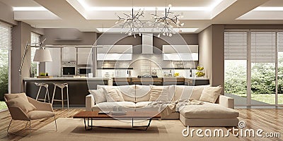 Modern house interior in scandinavian style/ 3d rendering Stock Photo