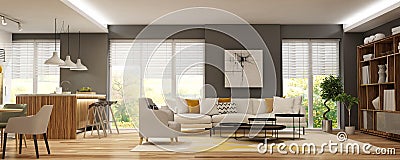 Modern house interior in scandinavian style/ 3d rendering Stock Photo