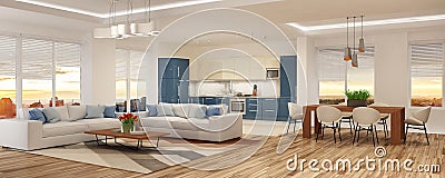 Modern house interior in scandinavian style/ 3d rendering Stock Photo