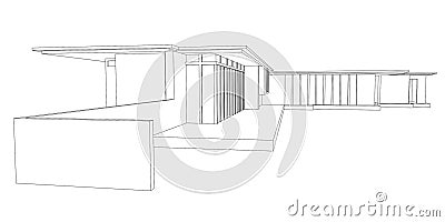 Modern House Perspective Drawing Vector Illustration