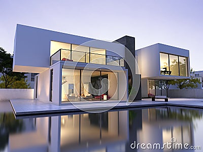 Modern house with pool Stock Photo