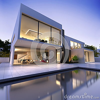 Modern house with pool Stock Photo