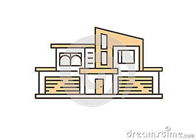 Modern house with two garages outline flat vector illustration. Real estate and house for rent and sale. Stylish Vector Illustration