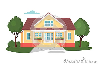 Modern house vector illustrations, cartoon flat home apartment, facade exterior of residential building set icons Vector Illustration