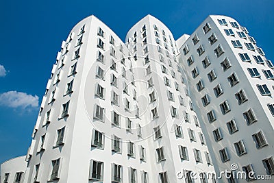 Modern Buildings designed by Frank O. Gehry in Medienhafen, Duesseldorf, Germany Editorial Stock Photo